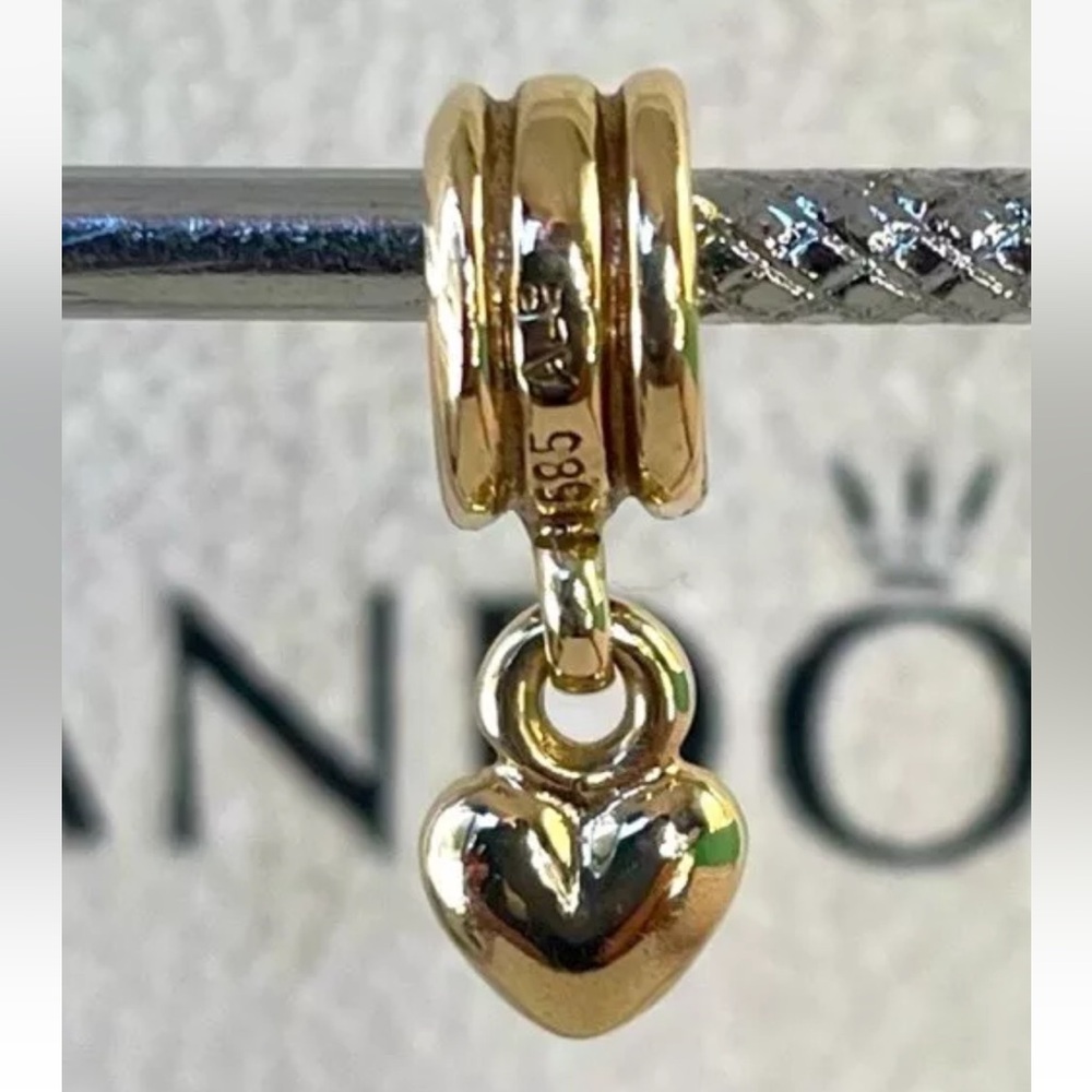 PANDORA 14K Solid Gold Hanging Heart Charm Dangle Charm